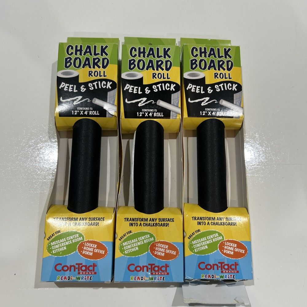 Lot of 3 Contact Adhesive Chalk Board Paper Peel & Stick Rolls 12" X 4'